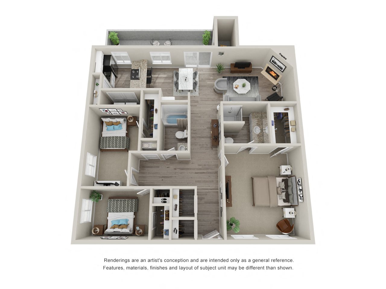 C2: 3 Bed 2 Bath floor plan